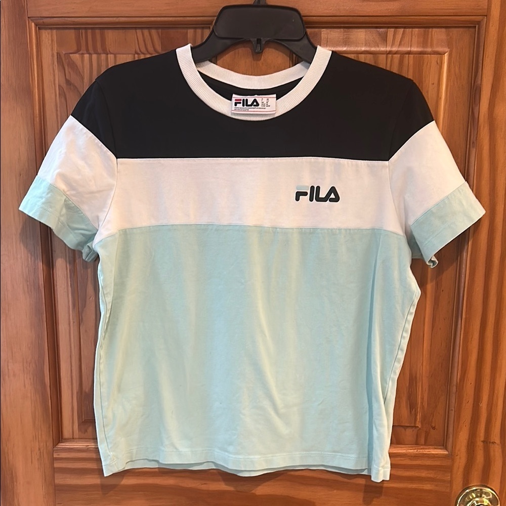 Fila Black and Light Blue Colorblock T-Shirt